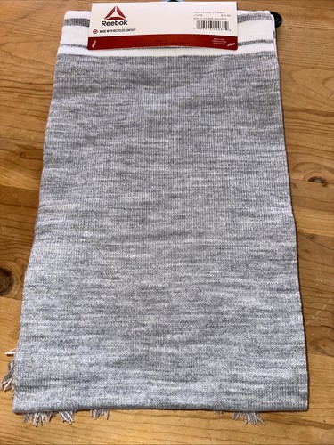 Reebok Rally Scarf  Grey & White  Logo Fringe  Winter Wear NEW Great Gift - Picture 3 of 6