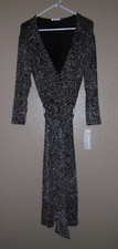 Mariana Black, Brown, White Geo Dot Wrap Dress Women Small -USA- NWT