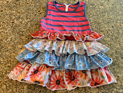 Matilda Jane Size 10 striped tank Dress tiered prints Ruffles Pink