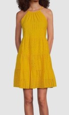Eliza J Women Yellow Float Tiered Halter Dress Size 10