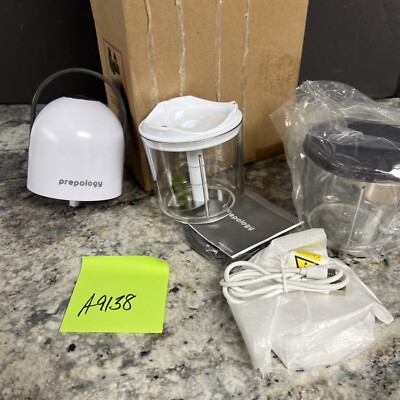 QVC Prepology Rechargeable 13.5 Oz Mini Chopper DD1001-D W/ Extra Cup Grey