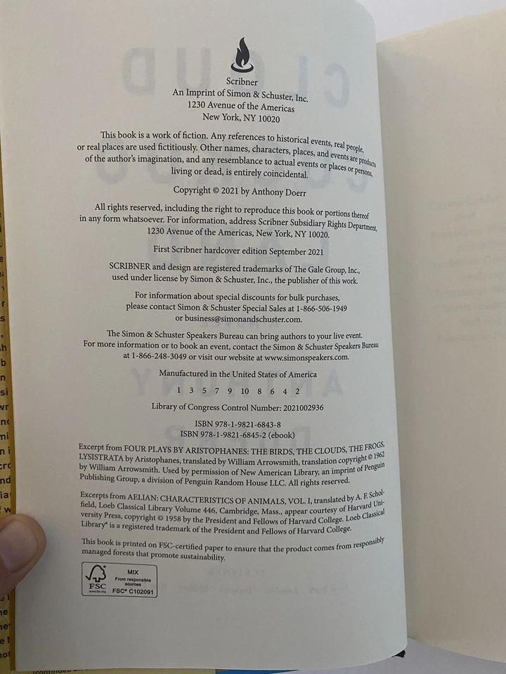 CLOUD CUCKOO LAND *Anthony Doerr Signed* 1st Ed./1st Print Scribner Sept. 2021 Foto 4 de 4