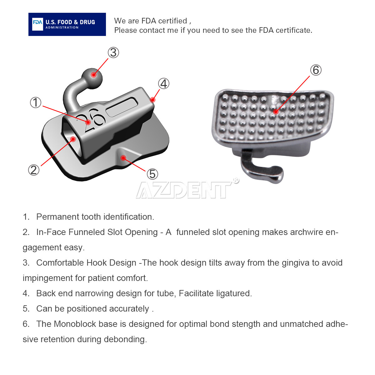 Brackets De Ortodoncia Metálicos Autoligables MINI MBT .022 - Con Ganchos, Acero Inoxidable, Pack De 20 Unidades