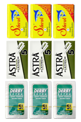 45 Astra Shark Derby High Quality Double Edge Safety Razor Blades Variety Pack