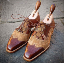 Handmade Men's Leather Customs Lace up Oxfords Brown Dress Casual Party Shoes-30