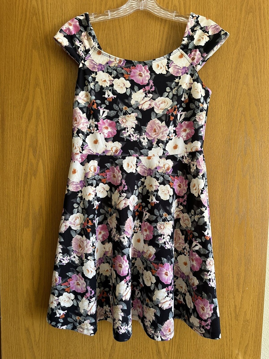 Forever 21 Women’s Black w/Rose Print Tank A-line Dress Size M