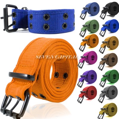 New 100/% Cotton Canvas Double Grommet Hole Buckle Belt Men Women Causal Jeans