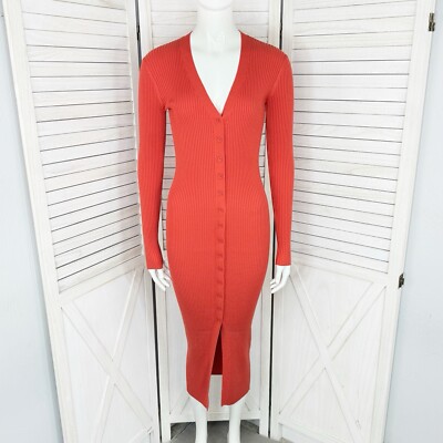 Dress Forum Sweater Dress Small Orange Ribbed Knit Cardigan Duster Bodycon  | eBay