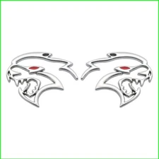 2pc Chrome Red Devil Cat Hellcat Fender Side Car Emblem Universal Metal Badges
