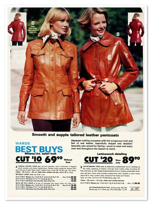 Montgomery Wards Leather Pantcoats 70s Fashion Vintage 1977 Print Magazine Ad