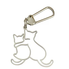 Silver Cat Clip Zipper Pull Purse Bag Charm Stainless Steel Two Cats Cat Lady