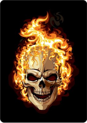 #408 (1) 4'' Flaming Skull Card Cafe Racer Decal Sticker LAMINATED Yard Dog