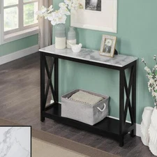 Convenience Concepts Console Table 39.5" Rectangle Black w/ White Faux Marble