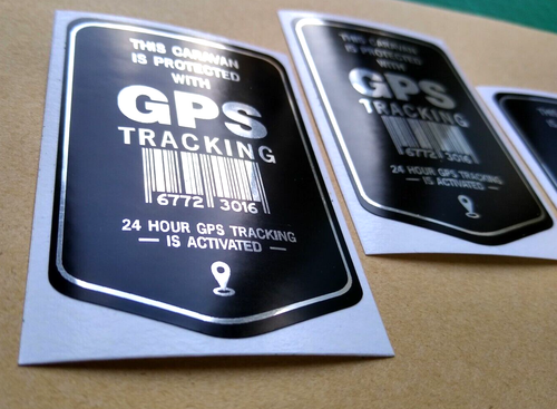 3 Caravan GPS Tracking Stickers Self Adhesive Polished Mirror Silver, Black - Picture 3 of 20