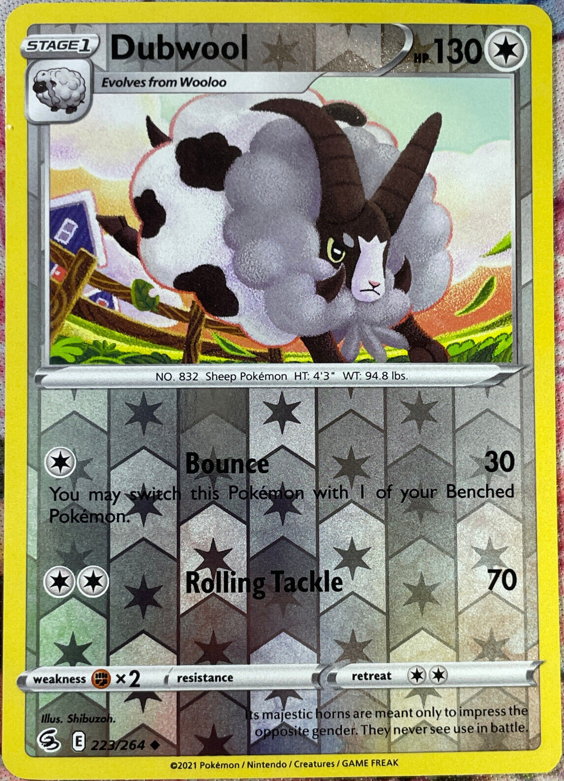 Dubwool Reverse Holo - 223/264 - Fusion Strike Pokemon 2021