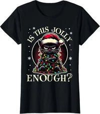 Is This Jolly Enough Funny Black Cat Christmas Fun Ladies' Crewneck T-Shirt