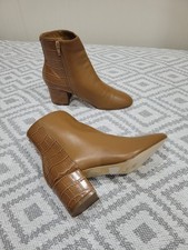 New Womens Tan Dune London Oleah Block Heel Leather Ankle Boots Size 3 EU 36