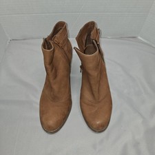 Gianni Bini Boots Womens 7.5M Ankle Booties Heel Side Zip Brown Leather Round