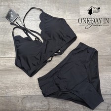 Zaful Scallop Lace Up Back Bikini Swimsuit Size S