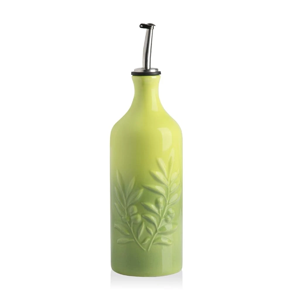 Ceramic Olive Oil Dispenser Bottle, 20 Oz Relief Opaque Oil Cruet Protects Oi...