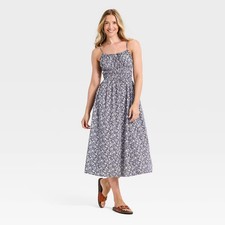 Women's Smocked Midi Dress - Universal Thread Navy Blue Floral S