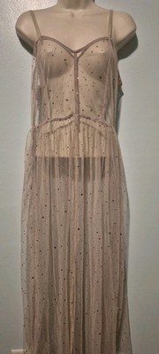 Shein Sheer Gold Starry Patterned  Mesh Maxi Coverup Dress Sz M Party Festival 