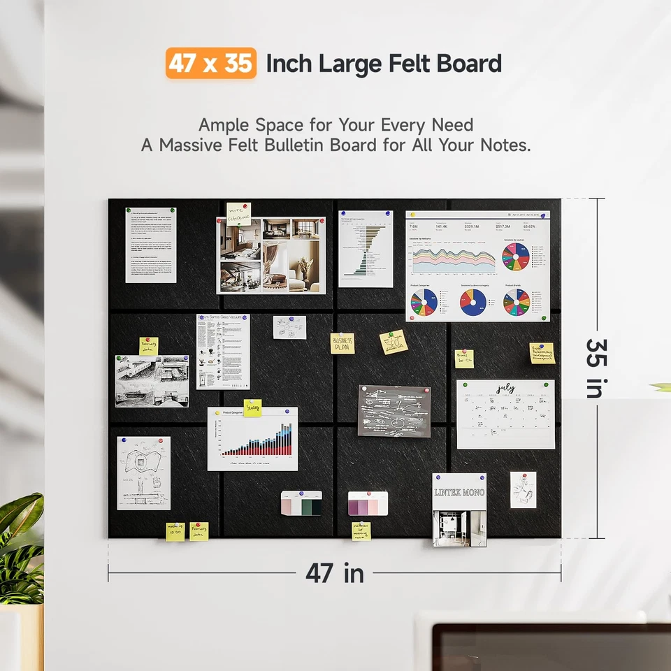 Felt Cork Board for Wall: Extra Large Bulletin Board for Office - 12 PCS Thic... - Image 3 of 4