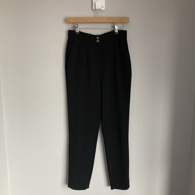 Neuwertige Samt Damen Hose UK 8R Schwarz Tapered Tailored Ankle Crop High Rise