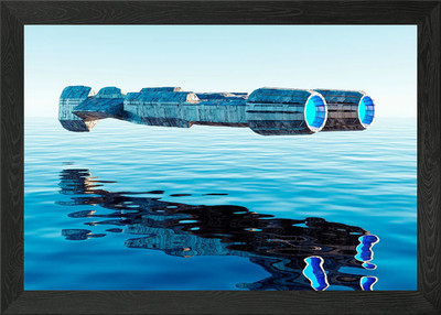 Spaceship Flying Ocean Framed Wall Art Poster Canvas Print Picture