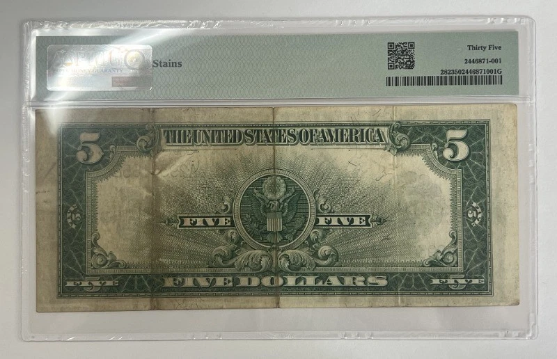 1923 $5 Porthole Silver Certificate Fr 282 PMG Choice VF 35 Stains - Image 4 of 4