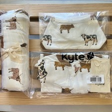 NIB Set Kyte Baby Newborn Zippered Romper SWADDLE Blanket Bib In Moo Cow