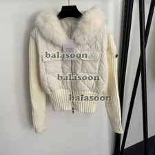 fur collar long-sleeved hooded knit cardigan cotton-padded jacket zipper coat