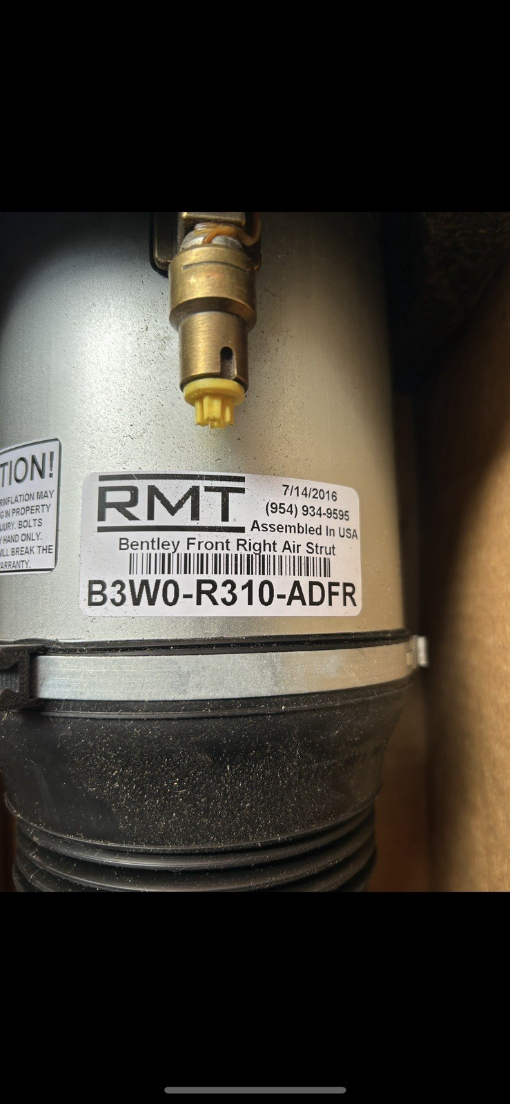 RMT Bentley Front Air Strut R B3W0-R310-ADFR New Open Box OEM