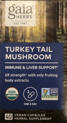 Gaia Herbs TURKEY TAIL MUSHROOM 6 X Strength 40 Vegan Capsules ( 40 Servings ) 