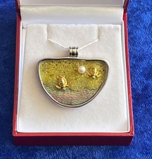 GALATEA GALAXIA 14K Sea Turtles MOP Sterling Silver Pendant #T2