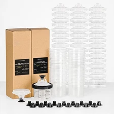 Disposable Paint Spray Gun Cup Kit - 6oz with 50 Lids & Plugs