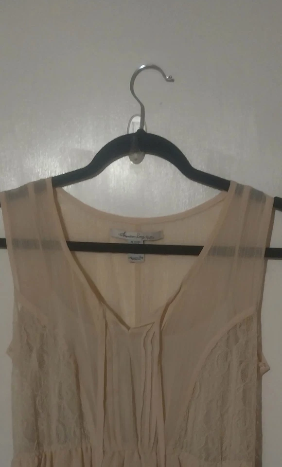 Camiseta sin mangas Y2K mediana hada boho encaje beige babydoll romántico capricho años 90 de colección Foto 3 de 4