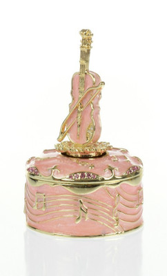 Keren Kopal Pink Musical Violin Wind up Music  Decorated with Austrian Crystals