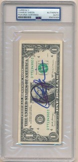 CHARLIE SHEEN SIGNED AUTOGRAPH WALL STREET $1 ONE DOLLAR PSA AUTHENTIC AUTO SP