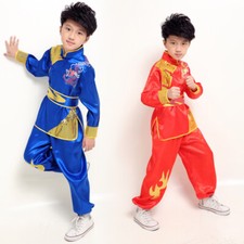 Kids Kung Fu Suit Satin Frog Button Sequins Chinese Traditional Tai Chi Costume