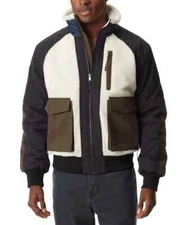 Bass Outdoor Men's Ivory Black Mixed-Media Full-Zip Bomber Jacket Coat Size  M