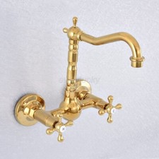 Gold Brass Kitchen Basin Faucet Bathroom Sink Wall Mounted Mixer Tap Faucets