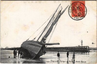 Postkarte Trouville Angelboot bei Ebbe (1225359)