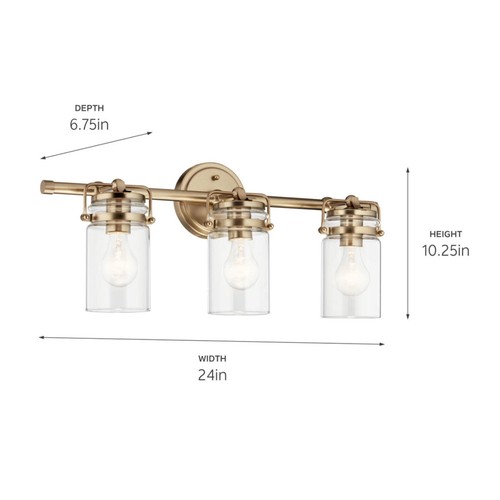 Kichler, Brinley 24" 3 Light Vanity Light with Clear Glass in Champagne Bronze, - Picture 2 of 9