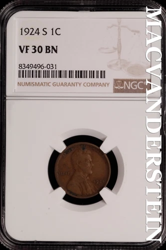 1924-S Lincoln Wheat Cent - NGC VF 30 BN - Scarce  No Reserve  #SLH151