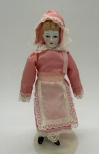 Vtg Doll with Porcelain Head, Arms, Feet Cloth Body 7.5" Embroidery Lace.