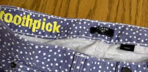 Jeans donna J Crew stuzzicadenti taglia 26 a pois lavanda gamba skinny denim elasticizzato - Foto 3 di 7