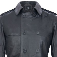 Herren Schwarz Deutsche Militär WW2 Vintage Lang Trenchcoat Echte Lederjacke