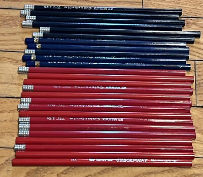 Lot Of Vintage Eberhard Faber Coloray Colored Pencils Blue (11) Red (15) NEW