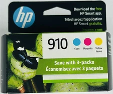 New Genuine HP 910 Cyan Magenta Yellow 3PK Ink Cartridges OfficeJet 8035, 8028